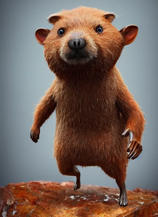 Prompt: detailed full body concept art illustration oil painting of an anthropomorphic capybara as a POP figurine in full intricate clothing, biomutant, dystopian, ultra detailed, digital art, octane render