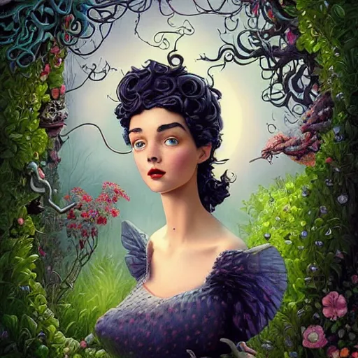 Image similar to !dream Lofi portrait in the garden, Pixar style by Joe Fenton and Stanley Artgerm and Tom Bagshaw and Tim Burton