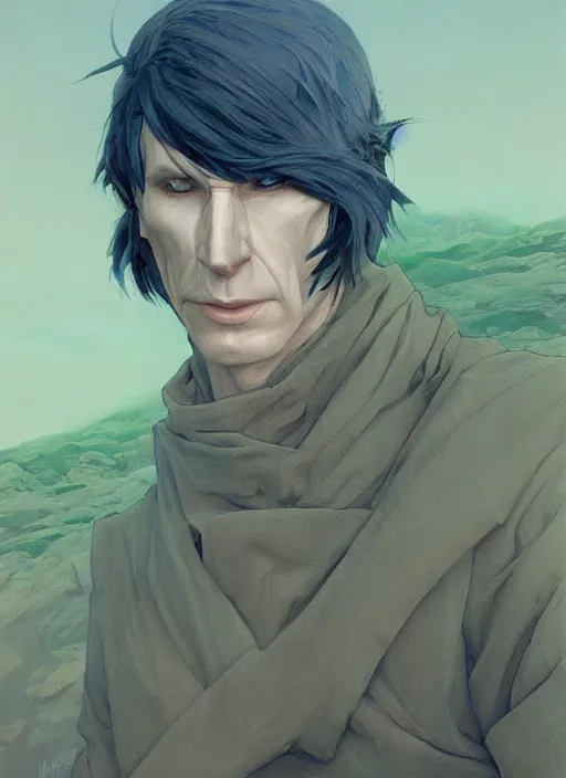 Prompt: a portrait of a male character with only flat nostrils instead of his nose of Voldemort in a scenic environment by Ross Tran and by Jesper Ejsing and by Mikalojus Konstantinas Ciurlionis