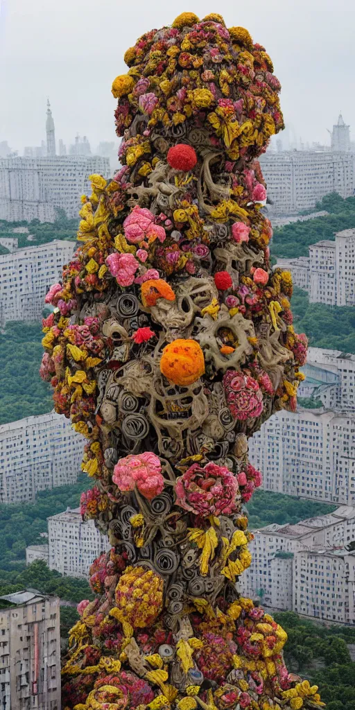 Prompt: colossal grotesque flower made from best unfulfilled communist thoughts in the middle of abandoned post soviet constructivist cityscape, Stalinist architecture, ultradetailed, Intricate by Hayao Miyazaki and Josan Gonzalez and Makoto Shinkai and Giuseppe Arcimboldo and Wes Anderson