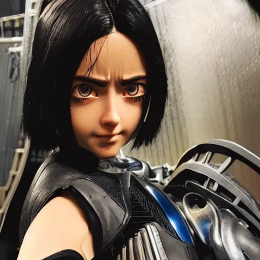 Prompt: alita battle angel selfie, tight attire, realistic, hyper detail, very detailed, cinematic, ultra details, photorealistic, cute, insanely detailed