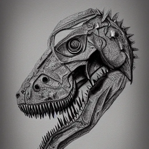 Prompt: anatomy of a t-rex made out of rusty gear, !pencil sketch!, digital art, award-winning