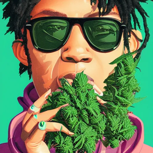 Image similar to profile picture for swae lee, marijuana organic painting, marijuana, matte, hiphop, hard edges, energetic, 3 d shapes, asymmetrical, smoke, green, highly detailed, by sachin teng