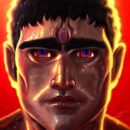 Prompt: portrait of guts from berserk submerged in red water, extremely detailed, made by Justin Fields artstation