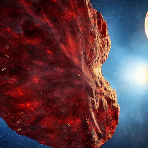 Image similar to Gigantic red-hot meteorite crashes into living planet, fantastic landscape, fantasy, hyperrealism, no blur, 4k resolution, ultra detailed-i