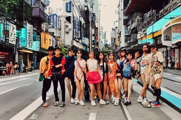 Prompt: 💅🔬🇯🇵🦖🥁 in the style of a 1 9 9 0's tourist photo