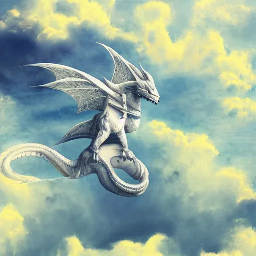 Prompt: illustration of astronaut riding a white dragon over the clouds, digital art, matte painting