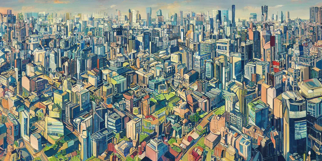 Image similar to stunning painting of a modern city landscape by brian k. vaughan