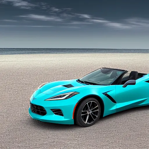 Prompt: luminous dark turquoise water pored over an invisible corvette convertible, digital art