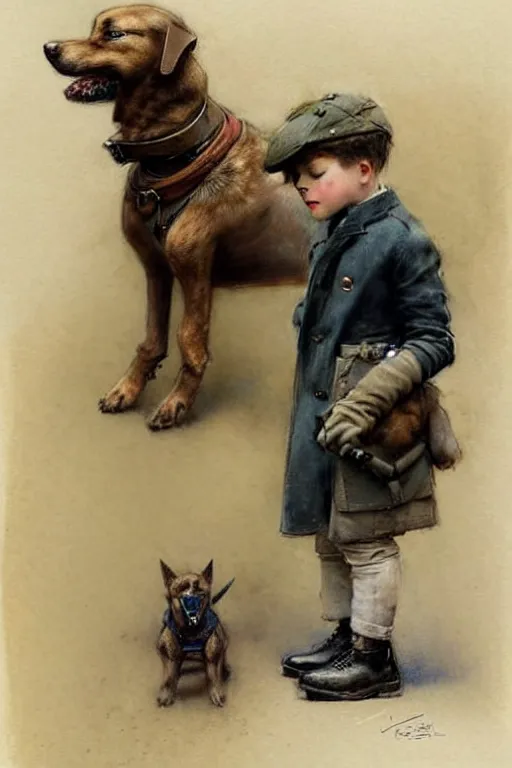 Image similar to (((((1950s boy and his robot box shaped k9 dog. muted colors.))))) by Jean-Baptiste Monge !!!!!!!!!!!!!!!!!!!!!!!!!!!