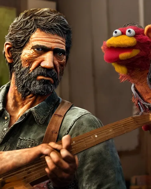 Prompt: the last of us as a muppet. highly detailed felt. hyper real photo. 4 k.