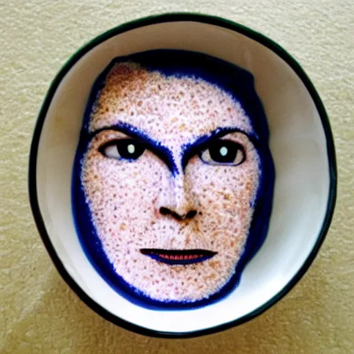 Image similar to a cereal bowl in a shape of bowie face, space oddity,