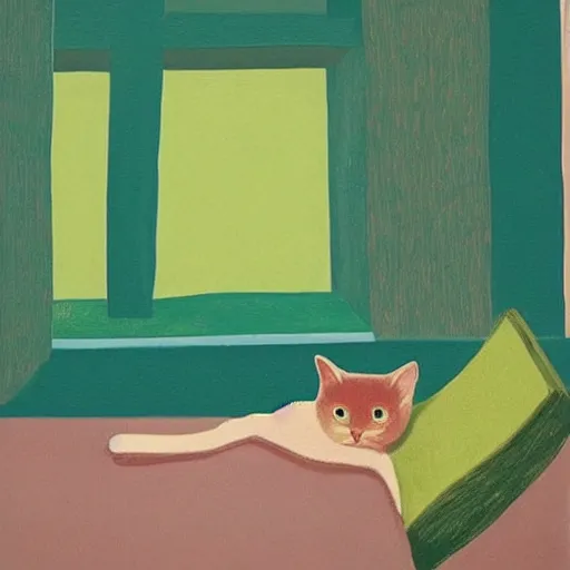 Image similar to sleeping cat by david hockney