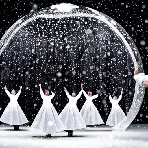 Image similar to whirling dervishes inside a snow globe