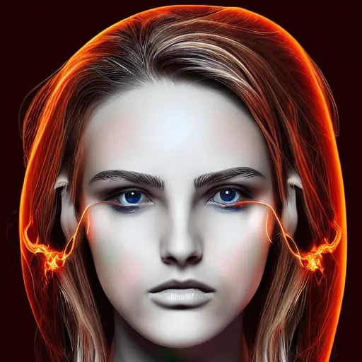 Prompt: A detailed female face made of electricity, digital art