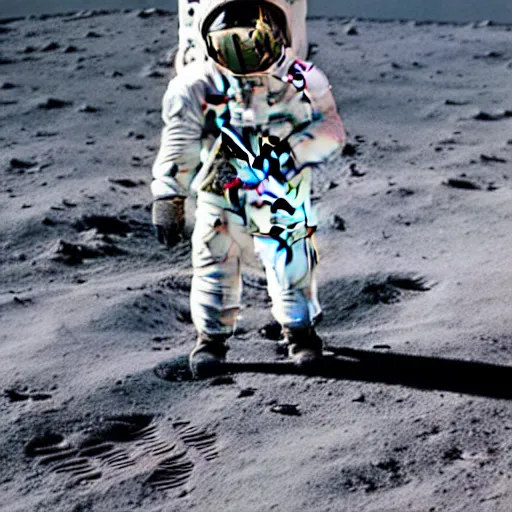 Image similar to cat wearing a spacesuit while walking on the moon