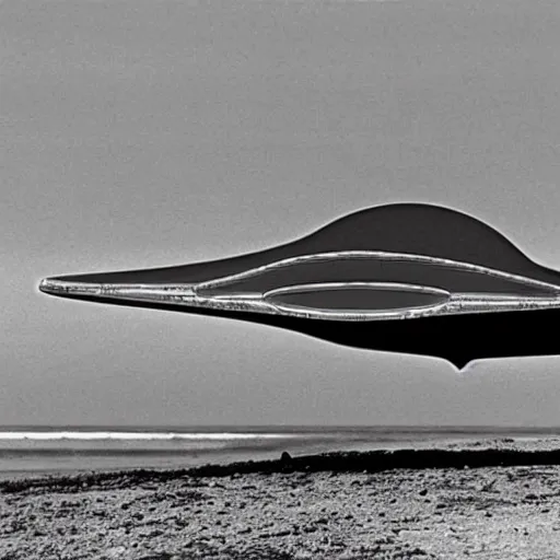 Image similar to a rectangular space ship hover over a beach by h. r. giger.