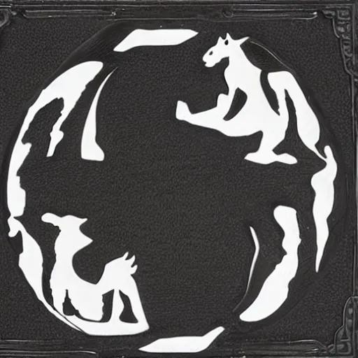 Image similar to ape and horse forming the shape of Tai Chi, YinYang shaped, super details