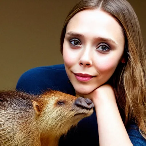 Prompt: photo of elizabeth olsen with a capybara, ultra detailed, photo realistic