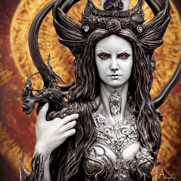 Image similar to centered portrait, close up, candid photography, goddess of death, by anne stokes, updo, highly detailed, accurate