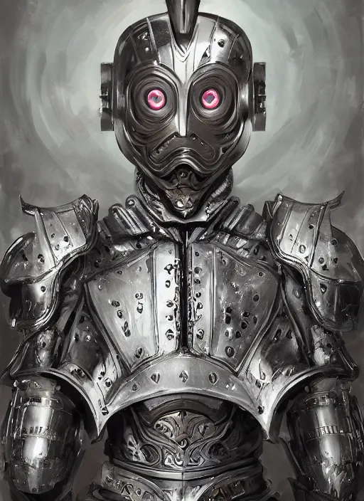 Image similar to powerful male tin man, willem dafoe as tinman, full body character concept, covered in full metal armor, art nouveau, super powers, fantasy, intricate, elegant, highly detailed, digital painting, artstation, concept art, shining, sharp focus, illustration, art by stanley lau