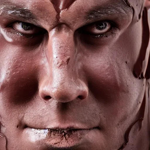 Image similar to dark chocolate relief that looks like till lindemann, dark chocolate painting, made of chocolate relief, 8 k resolution, professional photo of chocolate