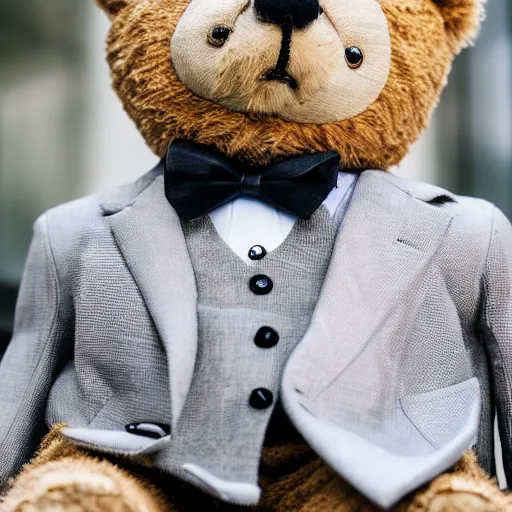 Image similar to a picture of a teddybear in a suit, inspirational, 4K, depth of field