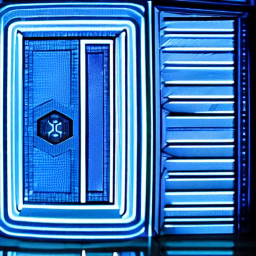 Image similar to a blue hexagonal door from the movie tron : legacy