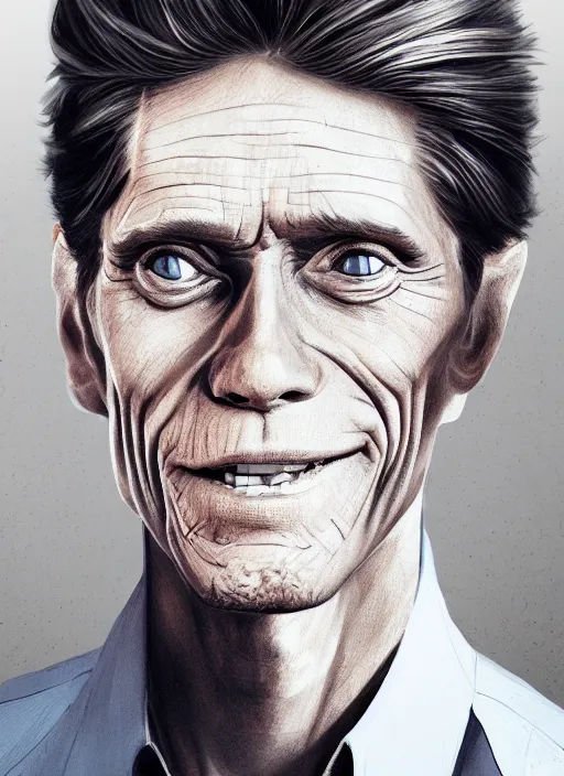 Image similar to young willem dafoe portrait illustrated by rossdraws, digital artwork 4 k