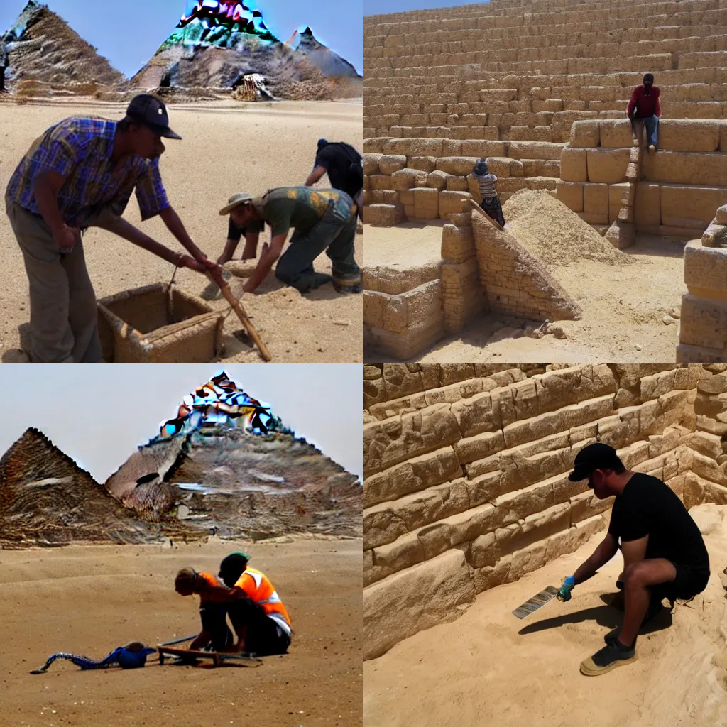 Prompt: working at the pyramids