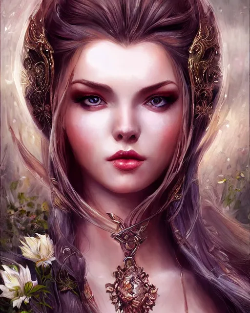 Image similar to a beautiful female fantasy portrait by Laura Sava