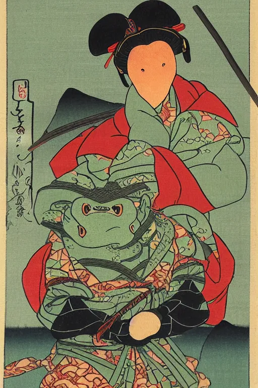 Prompt: samurai frog ukiyo-e