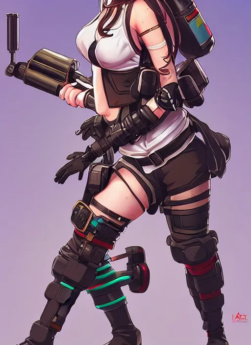 KREA - poster art of anime girl with cyberpunk style outfit, cute face,  pretty, Anime, posing with a gun by Valorant and Julia Yurtsev, Fierce  expression 4k, 8k, HDR, Trending on artstation