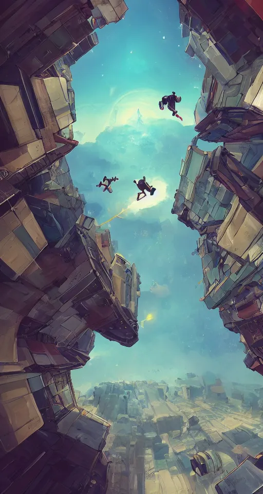 Image similar to A beautiful artwork illustration, level design, third person, a parkour course in space, featured on artstation, wide angle, vertical orientation