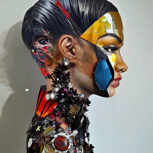 Image similar to a beautiful sculpture designed by Sandra Chevrier, superhero