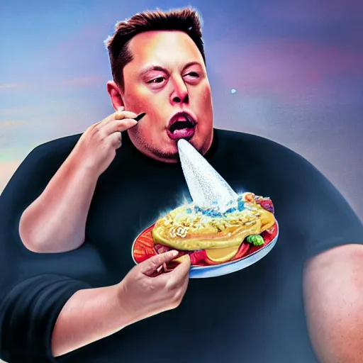 Prompt: stunning award winning hyperrealistic hdr 8 k highly detailed portrait photo of morbidly obese elon musk eating a rocket
