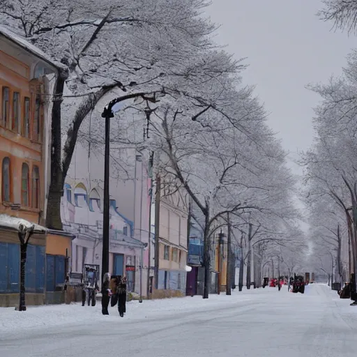 Prompt: street in Russian city kazan at winter