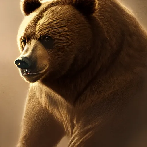 Prompt: bear, theriocephaly, character concept art, portrait, epic, trending on artstation, very detailed, 4 k, hd, dramtic lighting, flowing energy