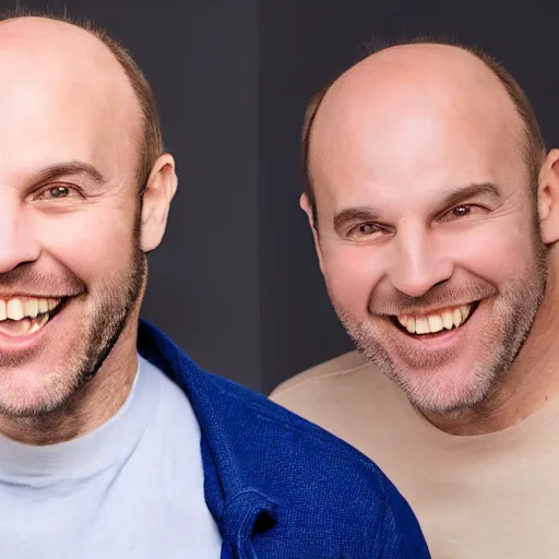 Prompt: a balding middle aged man smiling