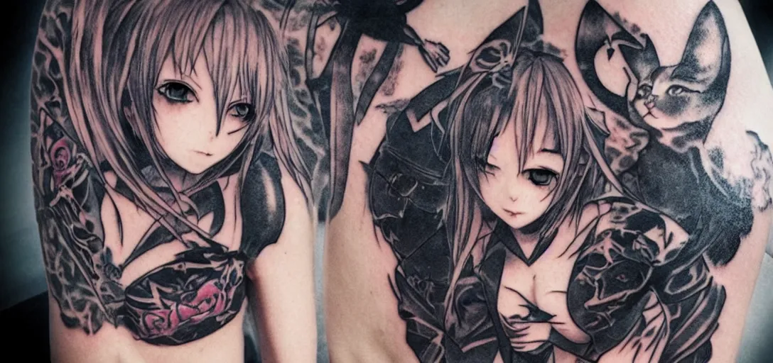 Image similar to cat girl with tattoos final fantasy 14 gothic dark