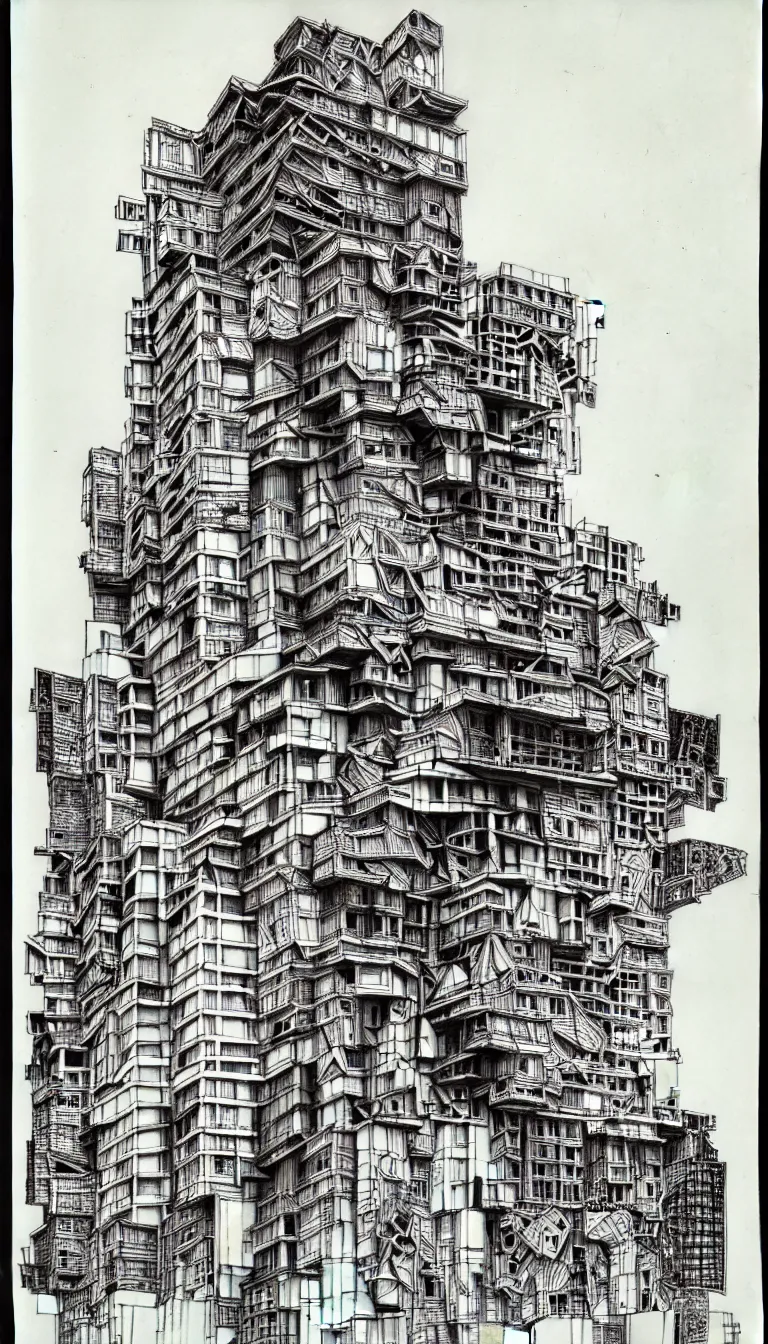 Image similar to a black and white drawing of a building, a detailed mixed media collage by hiroki tsukuda and eduardo paolozzi, intricate linework, sketchbook drawing, street art, polycount, deconstructivism, matte drawing, academic art, constructivism