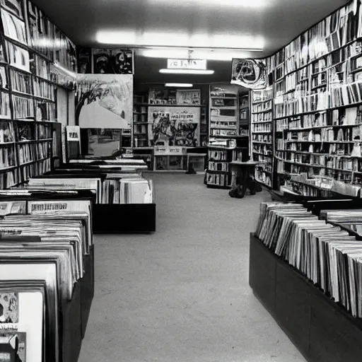 Prompt: interior of a record store in 1 9 9 2