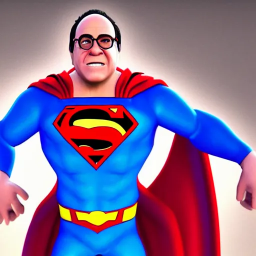 Prompt: Danny DeVito as Superman, 8k, highly detailed, Unreal Engine render