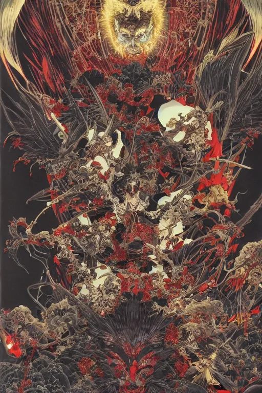 Image similar to 中 元 节, 中 国 鬼 节, king of hell, comic book page, symmetrical, by yoichi hatakenaka, masamune shirow, josan gonzales and dan mumford, ayami kojima, takato yamamoto, barclay shaw, karol bak, yukito kishiro