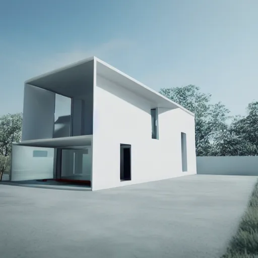 Prompt: blueprints of a concept modular house, minimalistic, white, future