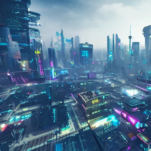 Image similar to cyberpunk city lviv, a lot of future technologies, flying cars, unreal engine, octane render, epic scale, cinema view, 8 k