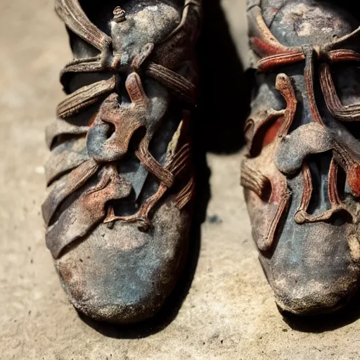 Prompt: a photo of a ancient pagan nike shoes, 4 k