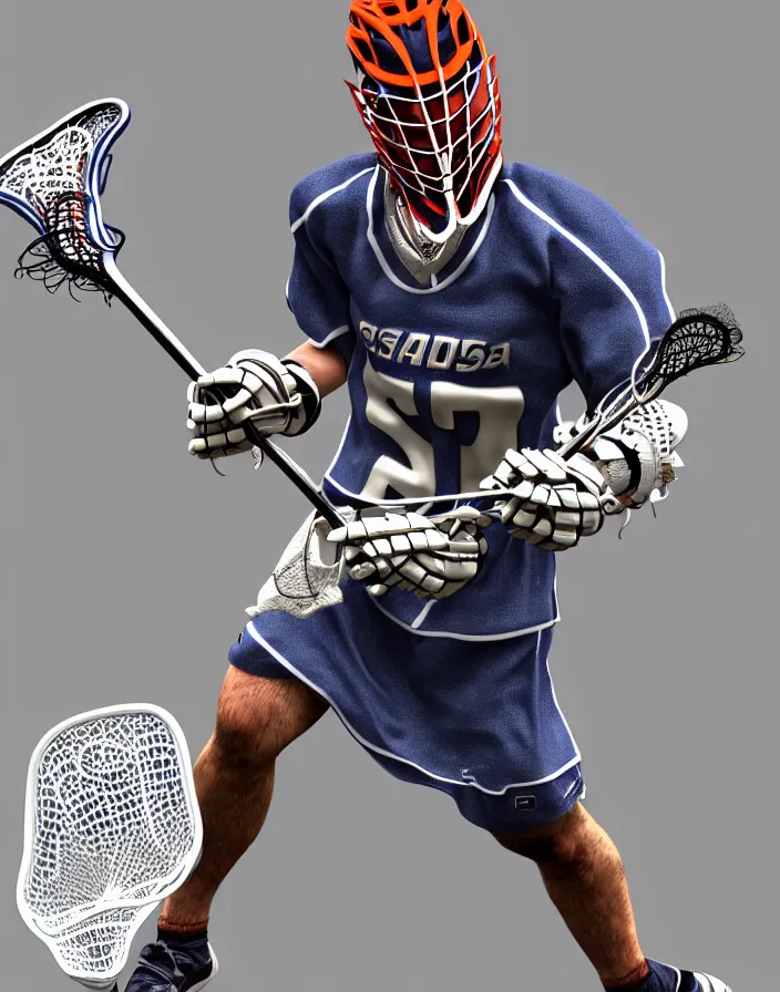 Prompt: lacrosse player, by akio watanabe, realistic anatomy, very coherent symmetrical artwork, cinematic, hyper realism, high detail, octane render, unreal engine, 8k, Vibrant colors, Smooth gradients, High contrast, depth of field