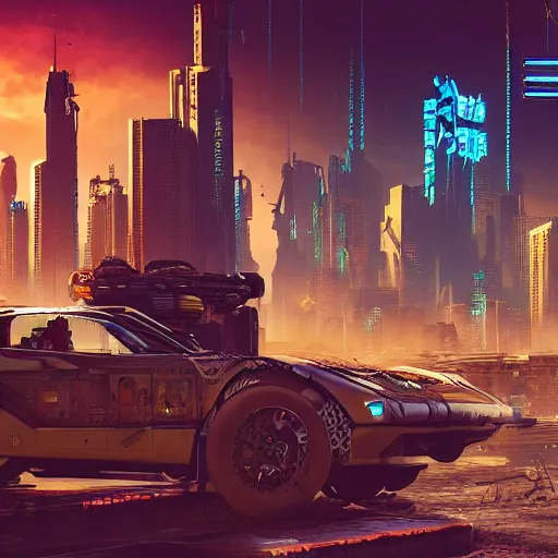 Prompt: highly detailed cyberpunk cityscape, desert, dystopian and dark themes, cyberpunk 2 0 7 7 and beksinki style painting, realistic