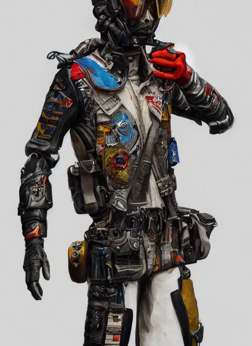 Image similar to detailed full body concept art illustration oil painting of a david bowie pilot in full intricate clothing, ultra detailed, digital art, octane render, 4K, dystopian, micro details